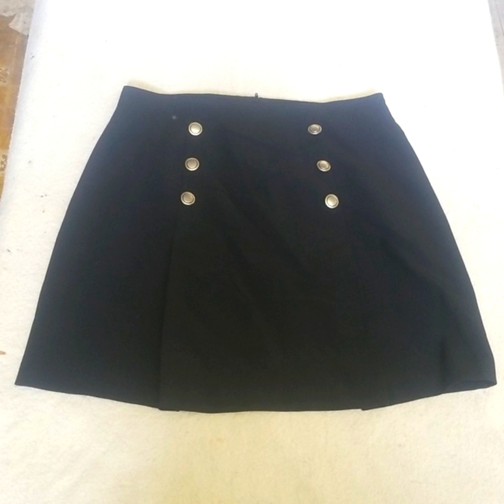 Vintage Navy Zip Up Knit Mini Skirt with gold buttons
